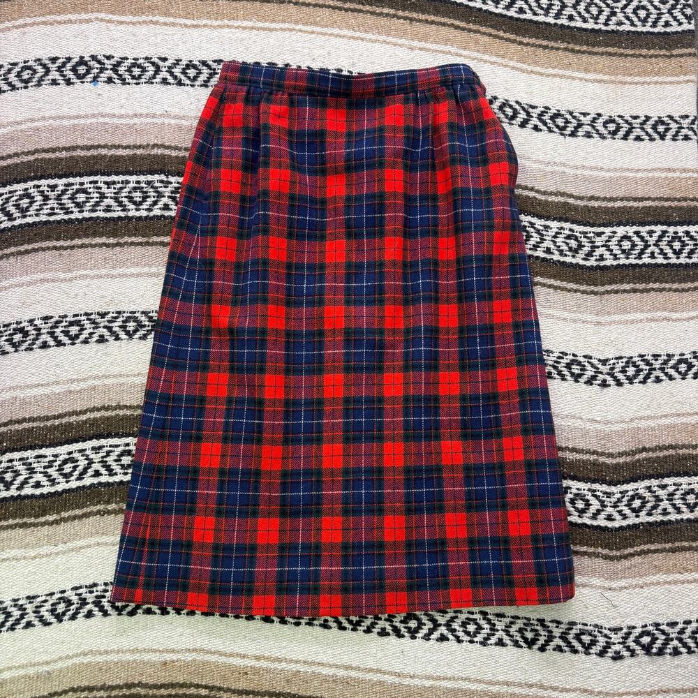 Women's Vintage 80's Pendleton Authentic Manson Tartan Blue Red Wool Skirt Sz 8
